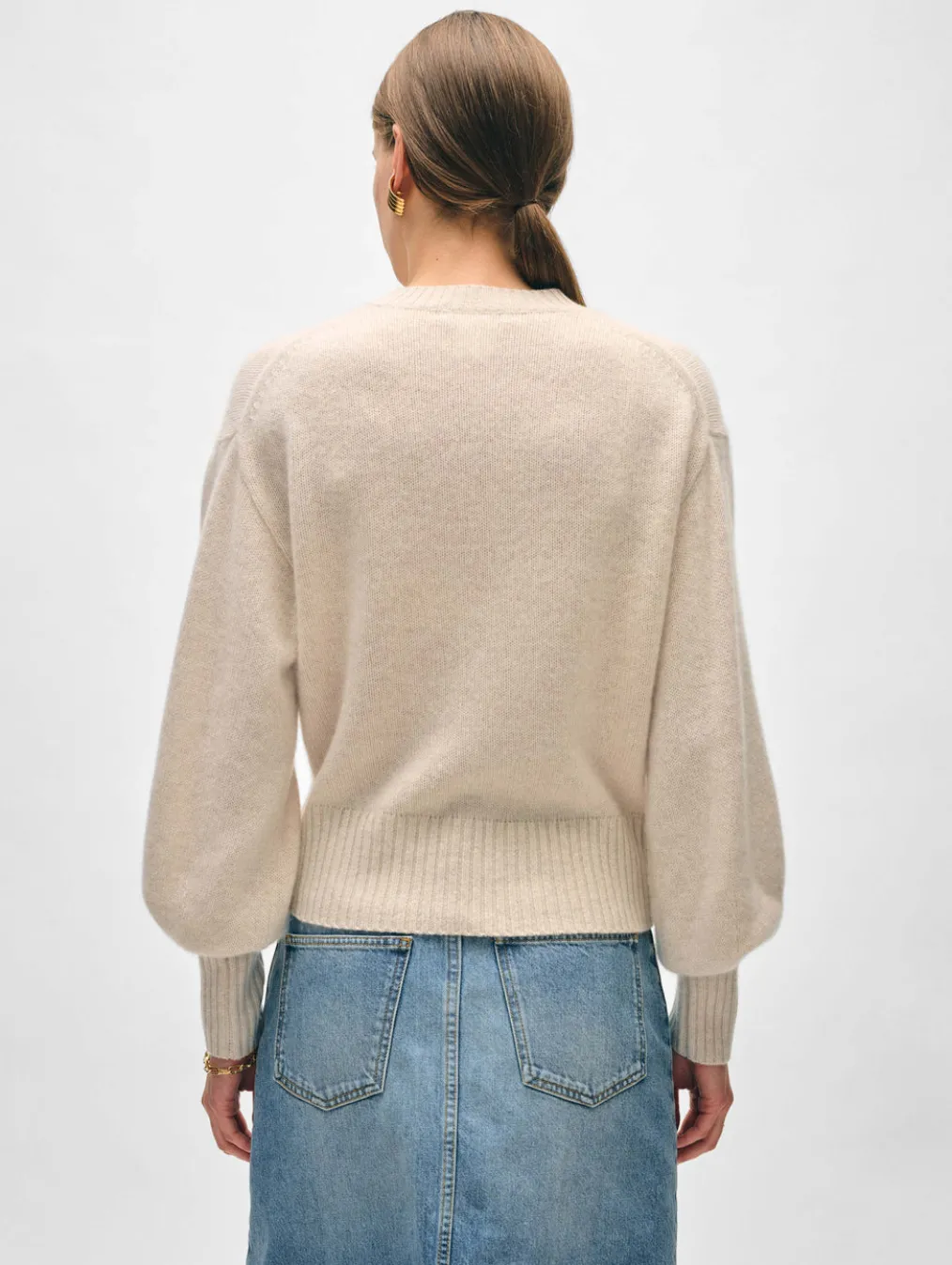 cashmere blouson sleeve crewneck