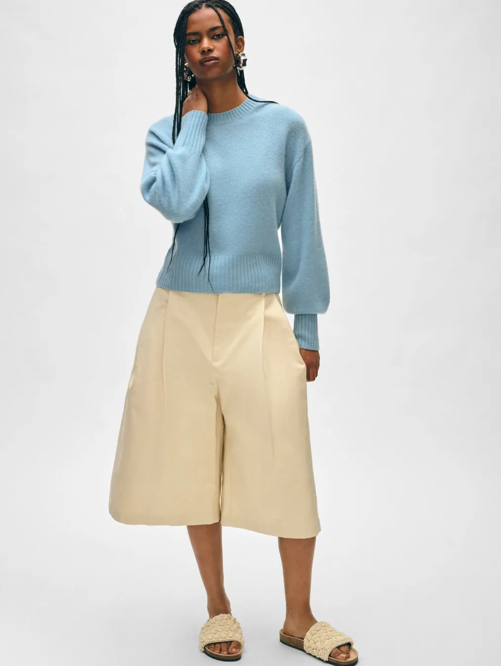 cashmere blouson sleeve crewneck