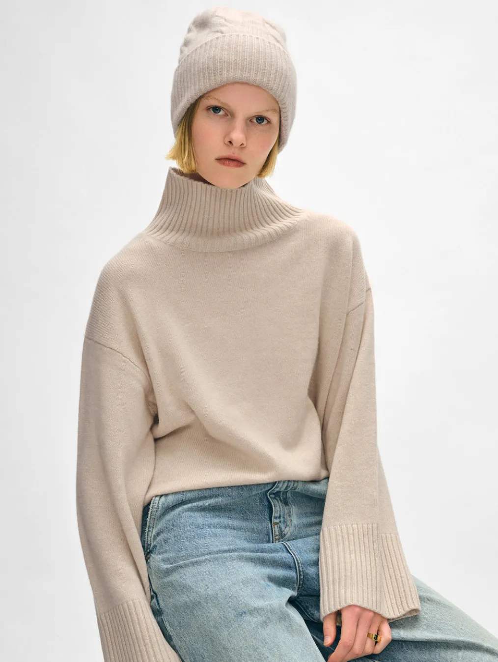 cashmere cable beanie