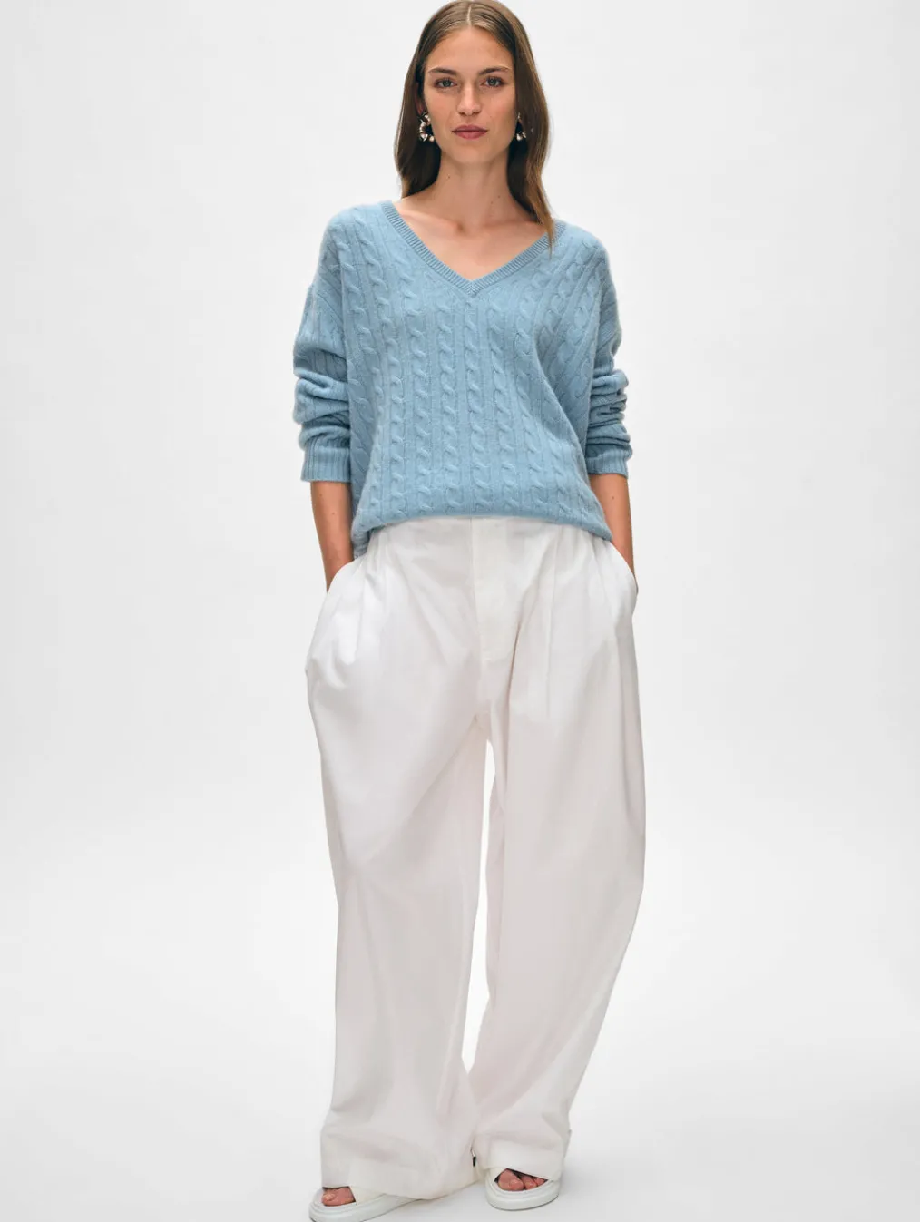 cashmere cable knit v neck