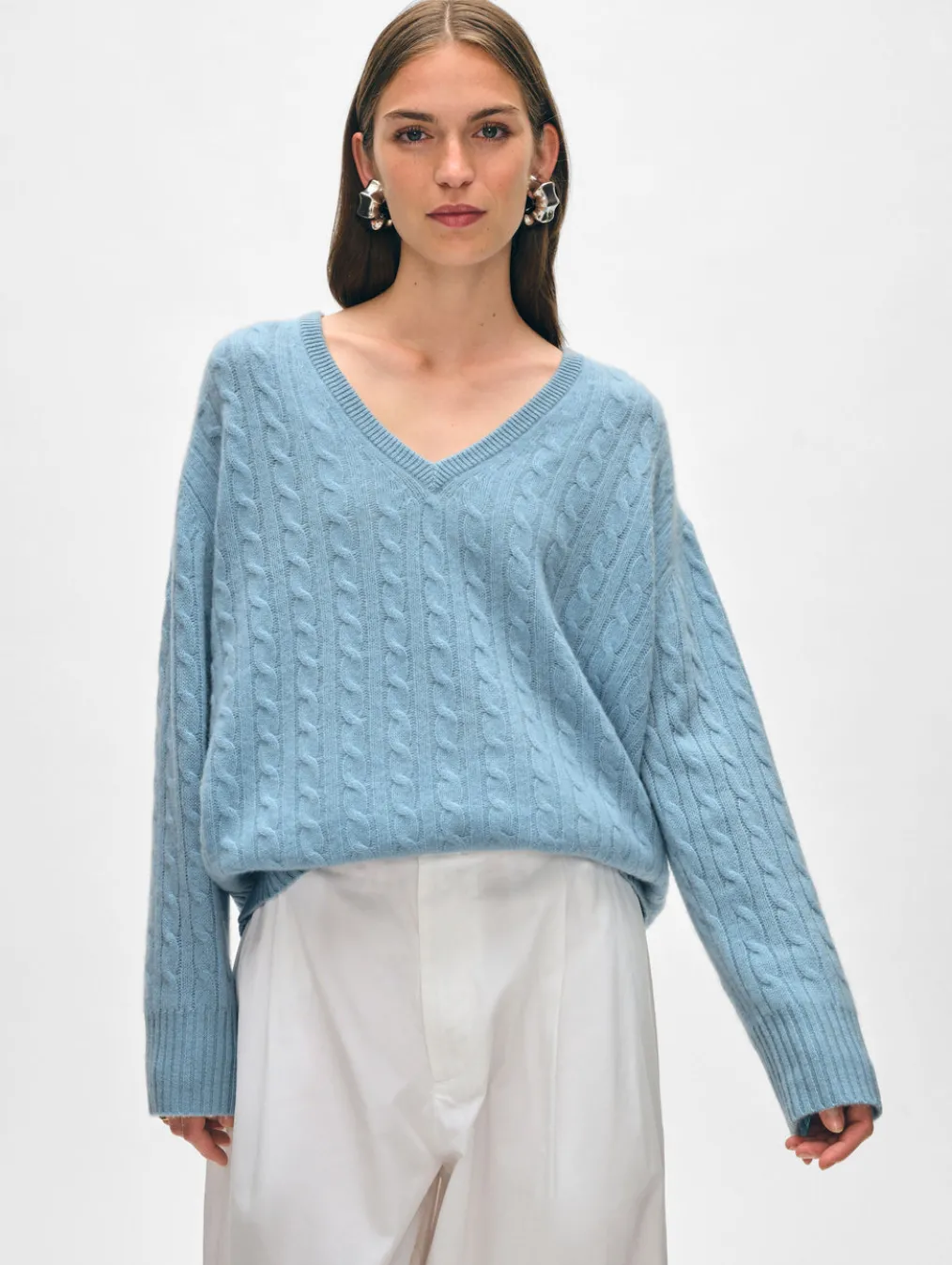 cashmere cable knit v neck