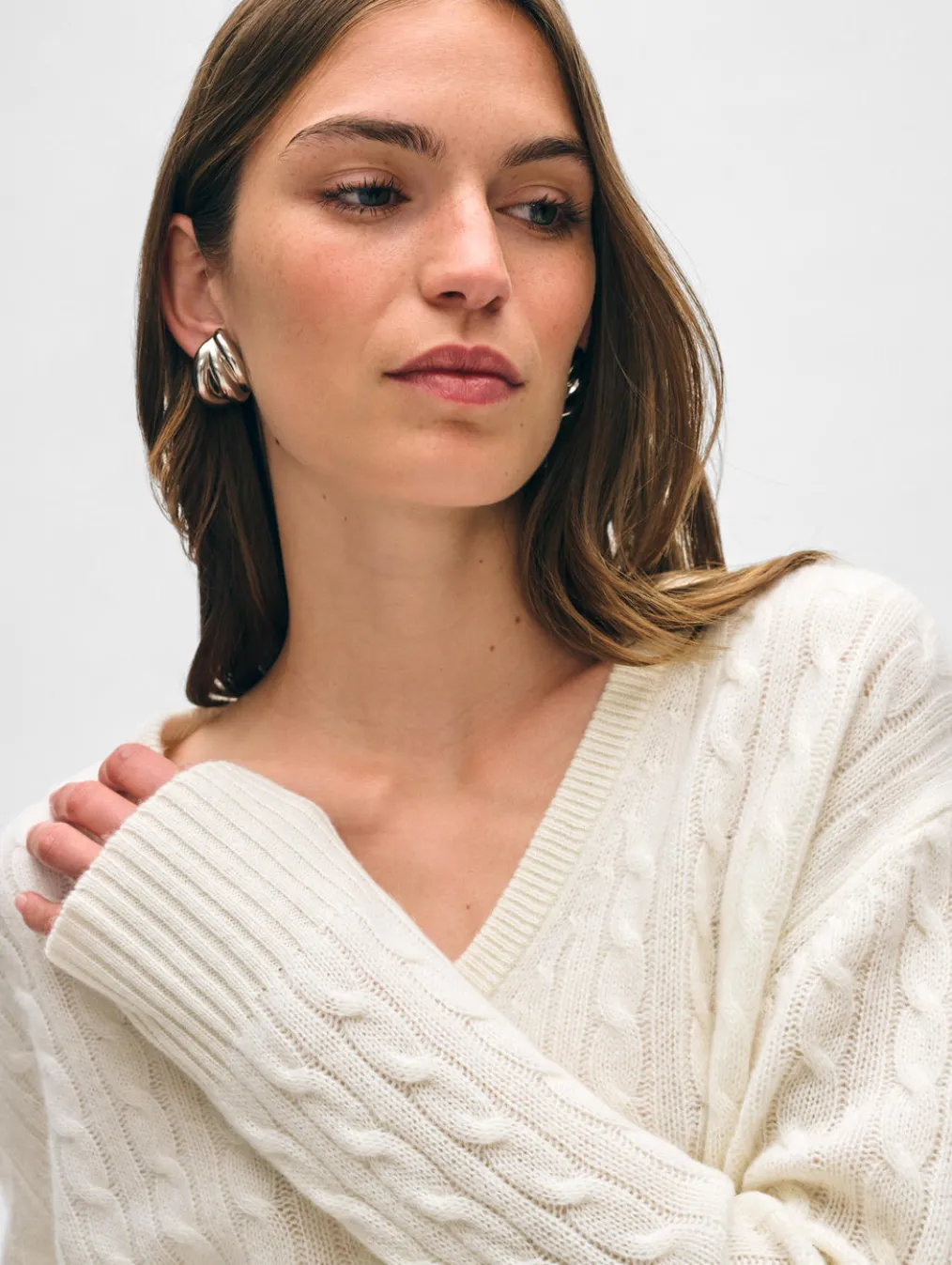 cashmere cable knit v neck