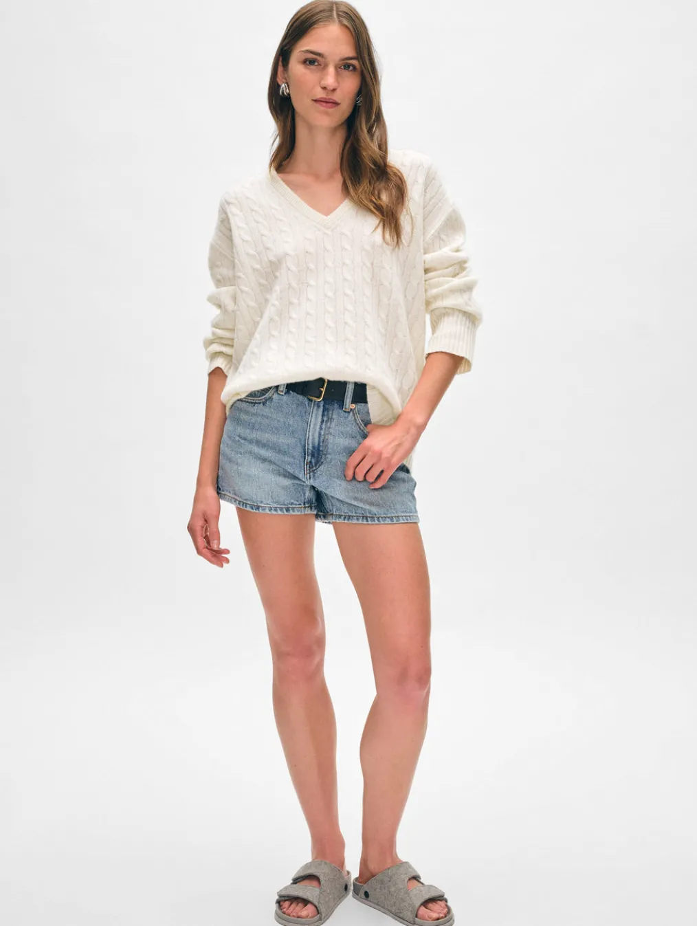 cashmere cable knit v neck