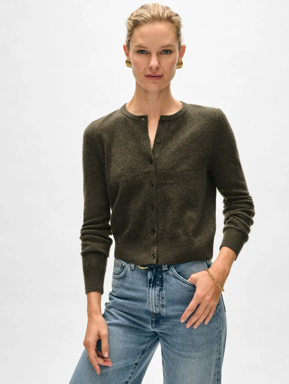 cashmere crewneck cardigan