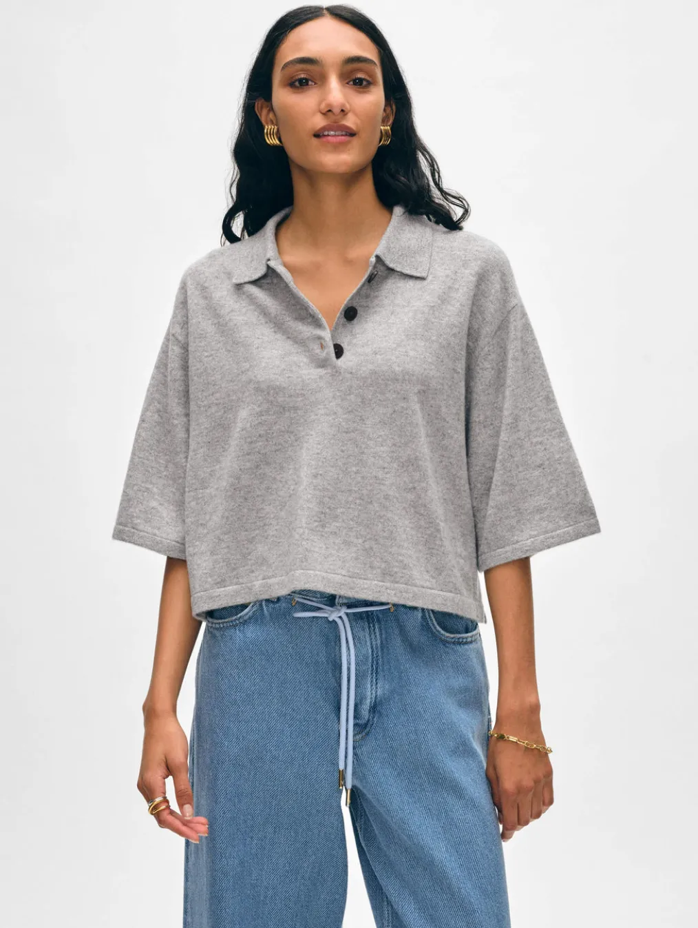 cashmere cropped polo