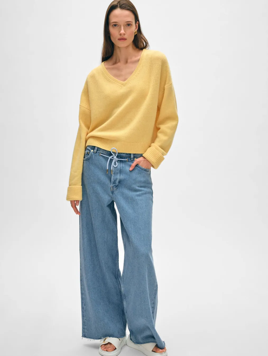 cashmere cuffed v neck