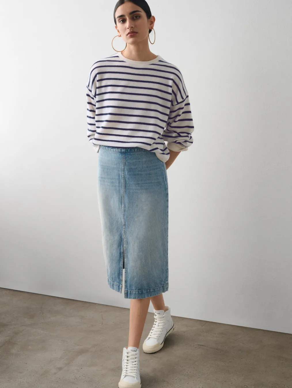 cashmere drop shoulder striped sweater