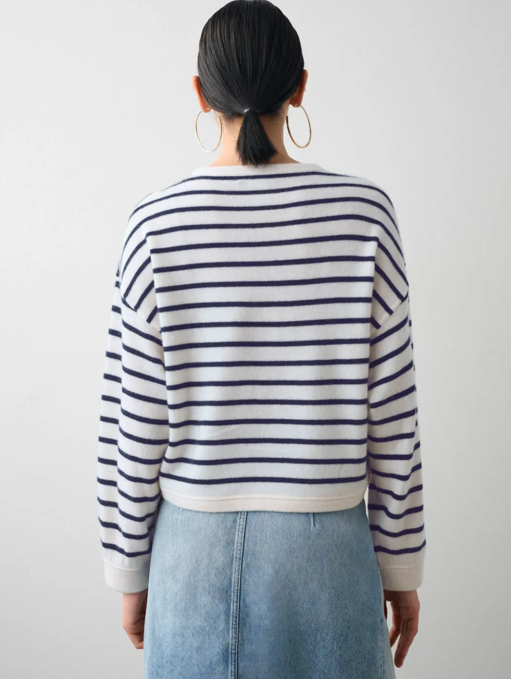 cashmere drop shoulder striped sweater