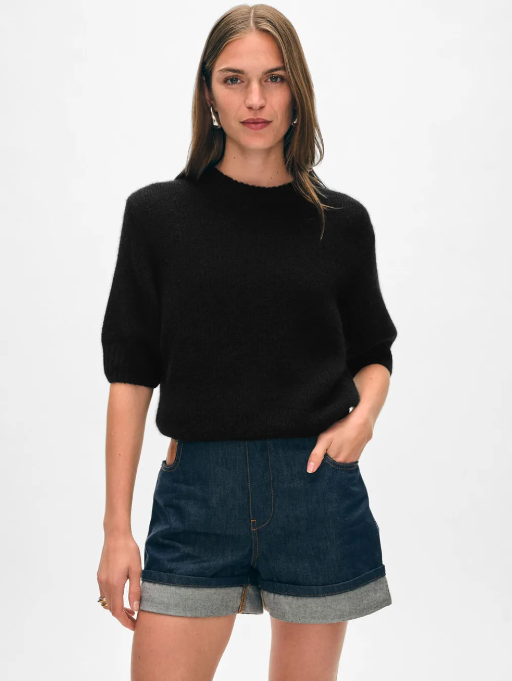 cashmere puff sleeve crewneck