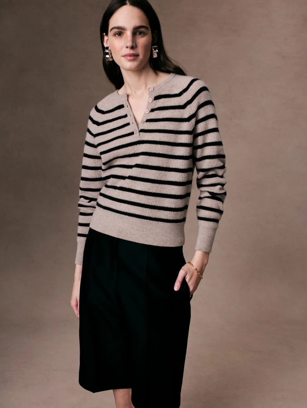cashmere ribbed striped henley