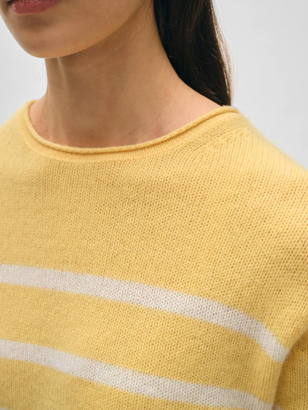 cashmere striped roll trim crewneck