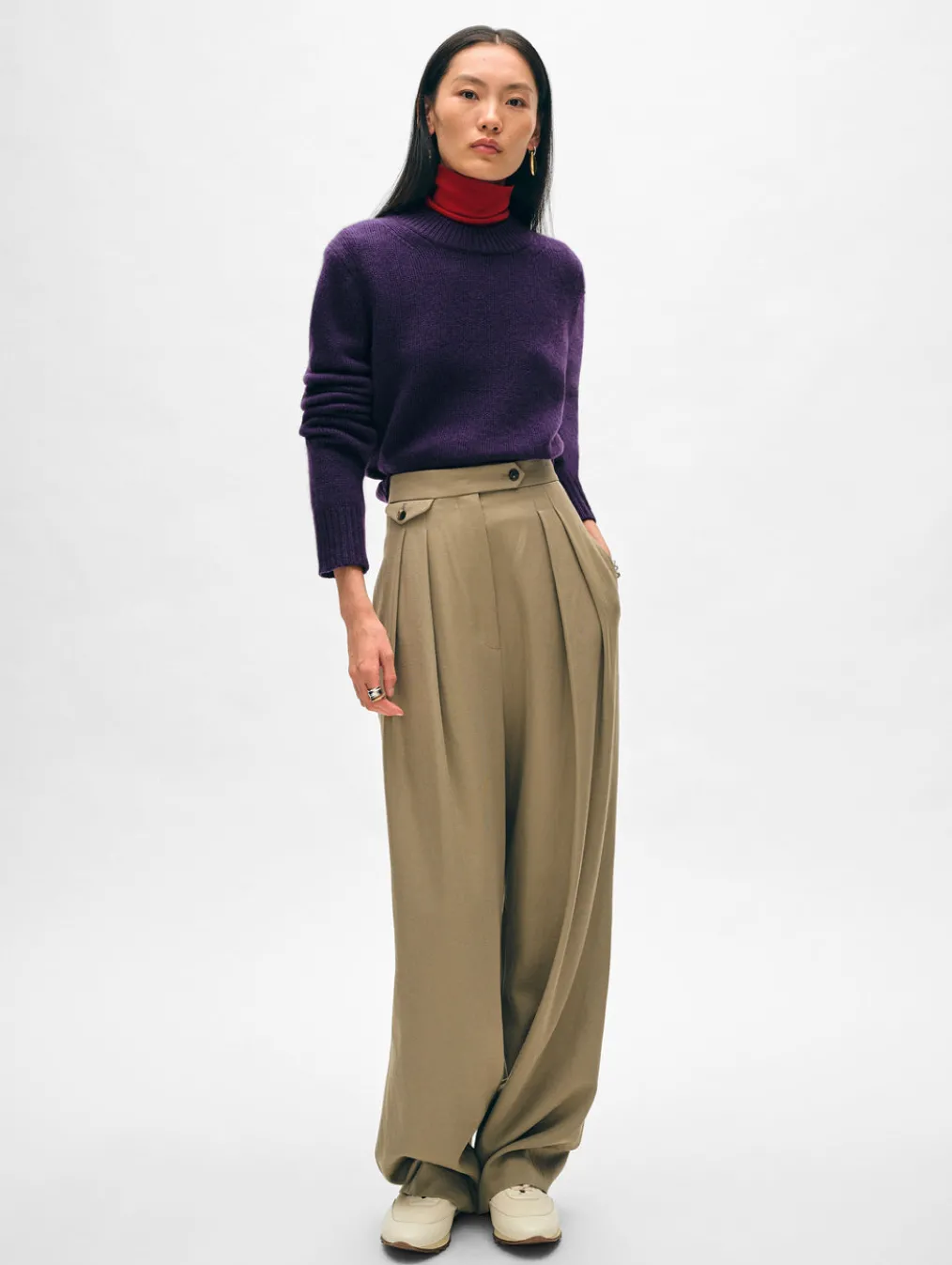 cashmere wide rib trim crewneck