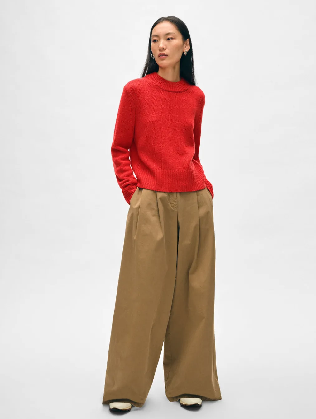 cashmere wide rib trim crewneck