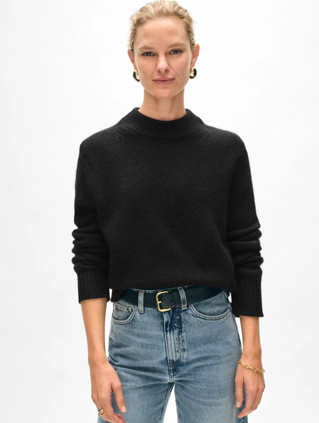 cashmere wide rib trim crewneck