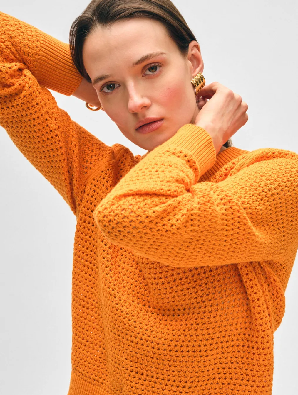 cotton blend mesh crewneck