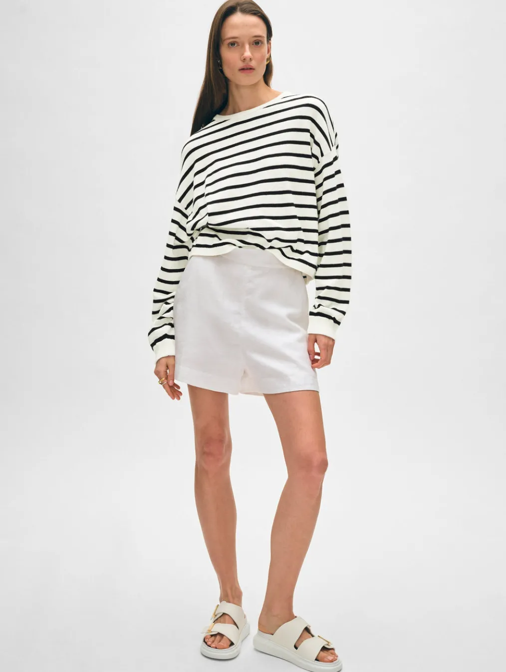 cotton linen drop shoulder sweater