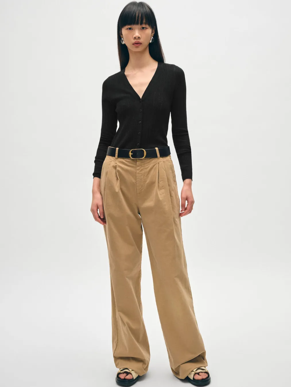 linen gauze ribbed v neck cardigan