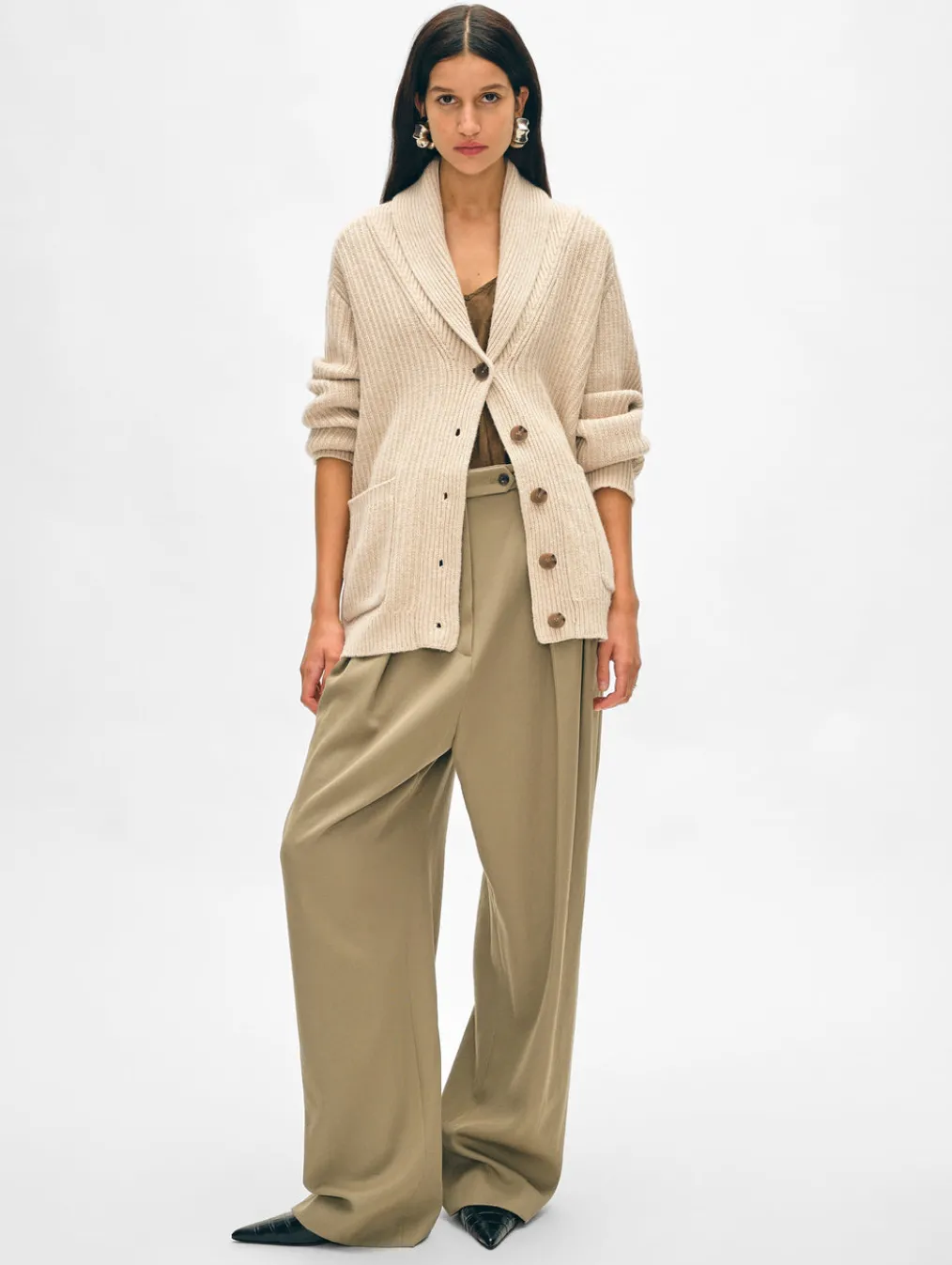 merino blend marled shawl collar coatigan