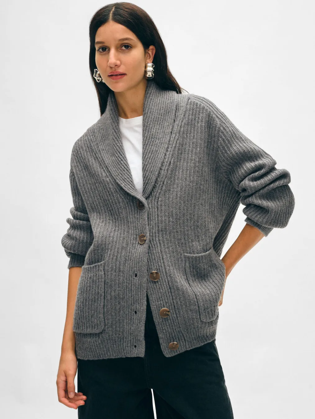 merino blend marled shawl collar coatigan