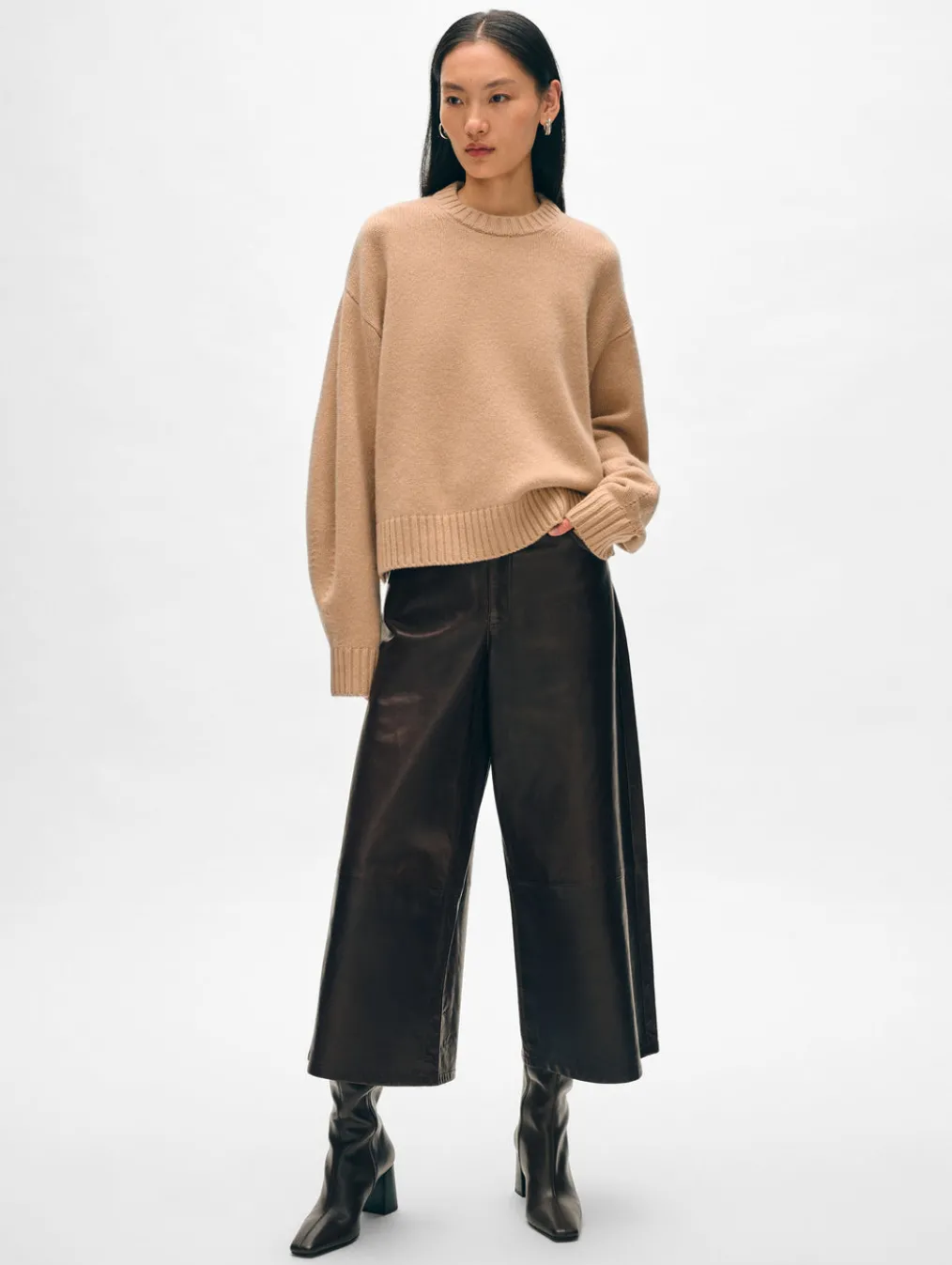 merino cashmere drop shoulder crewneck