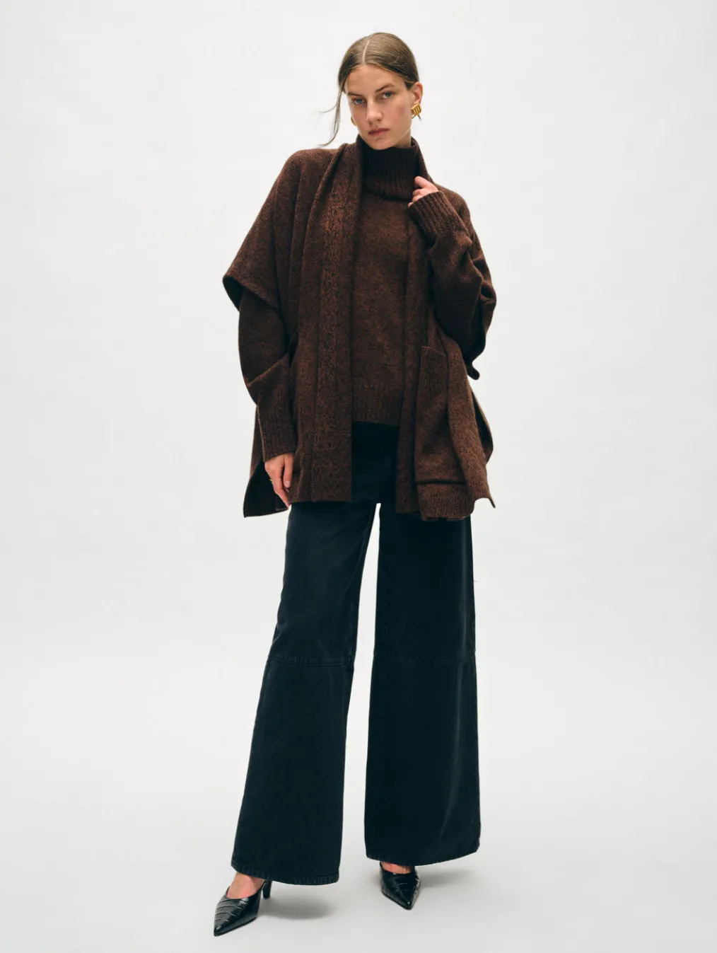 merino cashmere open poncho