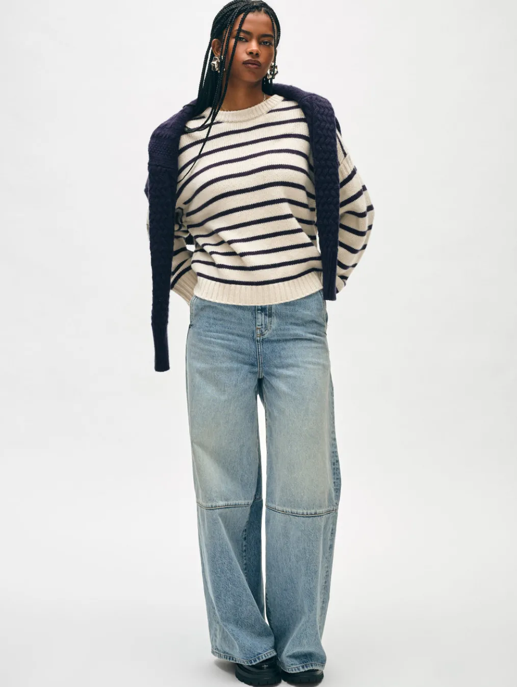 merino cashmere striped crewneck