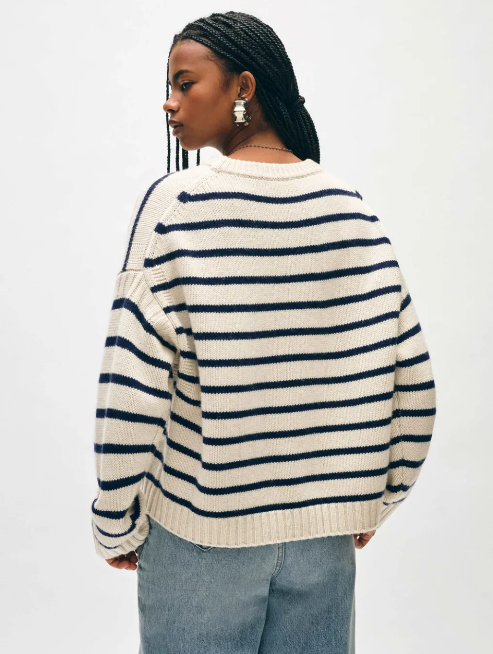 merino cashmere striped crewneck