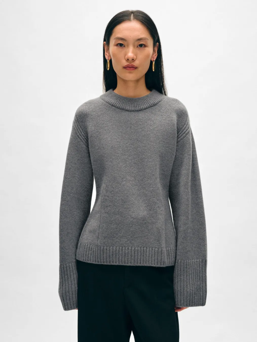 merino cashmere waisted crewneck