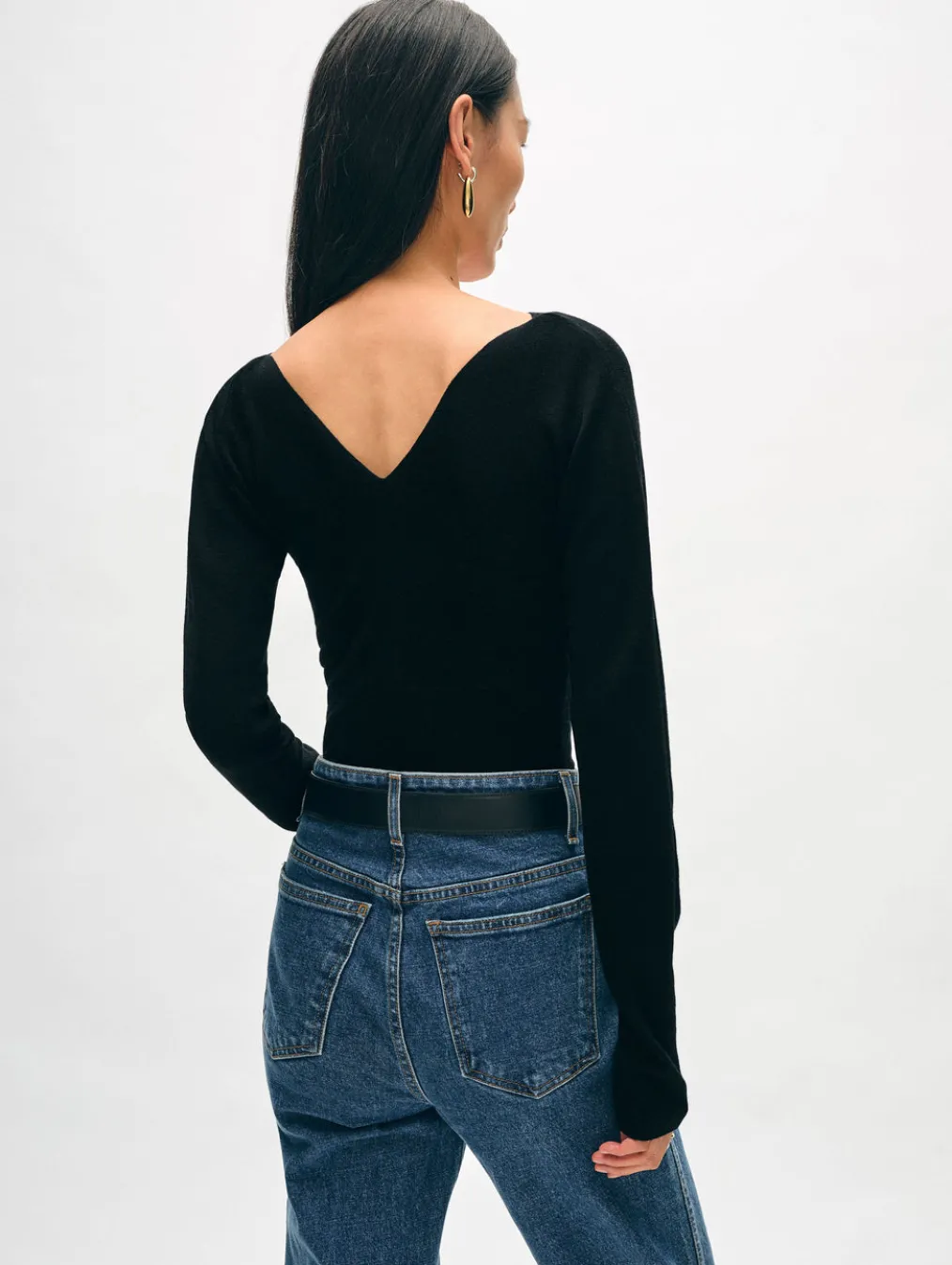 superfine merino ribbed v neck top